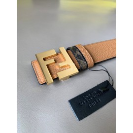 Fendi Brown Cuoio Romano Calf Leather Gold FF Buckle Belt For Men