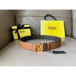 Fendi Brown Cuoio Romano Calf Leather Gold FF Buckle Belt For Men