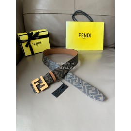 Fendi Brown Cuoio Romano Calf Leather Gold FF Buckle Belt For Men