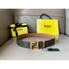 Fendi Brown Cuoio Romano Calf Leather Gold FF Buckle Belt For Men