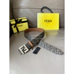Fendi Brown Cuoio Romano Calf Leather Silver FF Buckle Belt For Men