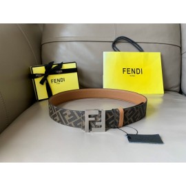 Fendi Brown Cuoio Romano Calf Leather Silver FF Buckle Belt For Men