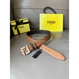 Fendi Brown Cuoio Romano Calf Leather Silver FF Buckle Belt For Men