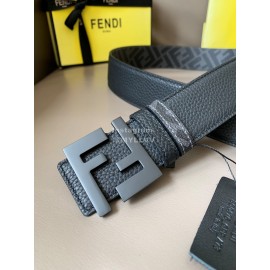 Fendi Gray Cuoio Romano Calf Leather Black FF Buckle Belt For Men