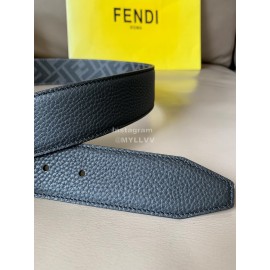 Fendi Gray Cuoio Romano Calf Leather Black FF Buckle Belt For Men