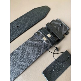 Fendi Gray Cuoio Romano Calf Leather Black FF Buckle Belt For Men