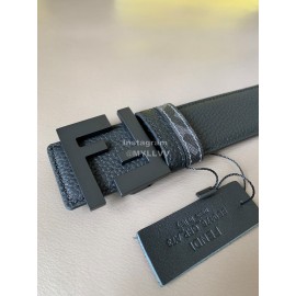 Fendi Gray Cuoio Romano Calf Leather Black FF Buckle Belt For Men