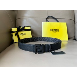 Fendi Gray Cuoio Romano Calf Leather Black FF Buckle Belt For Men