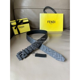 Fendi Gray Cuoio Romano Calf Leather Black FF Buckle Belt For Men