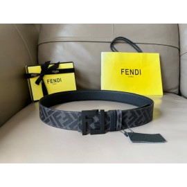Fendi Gray Cuoio Romano Calf Leather Black FF Buckle Belt For Men