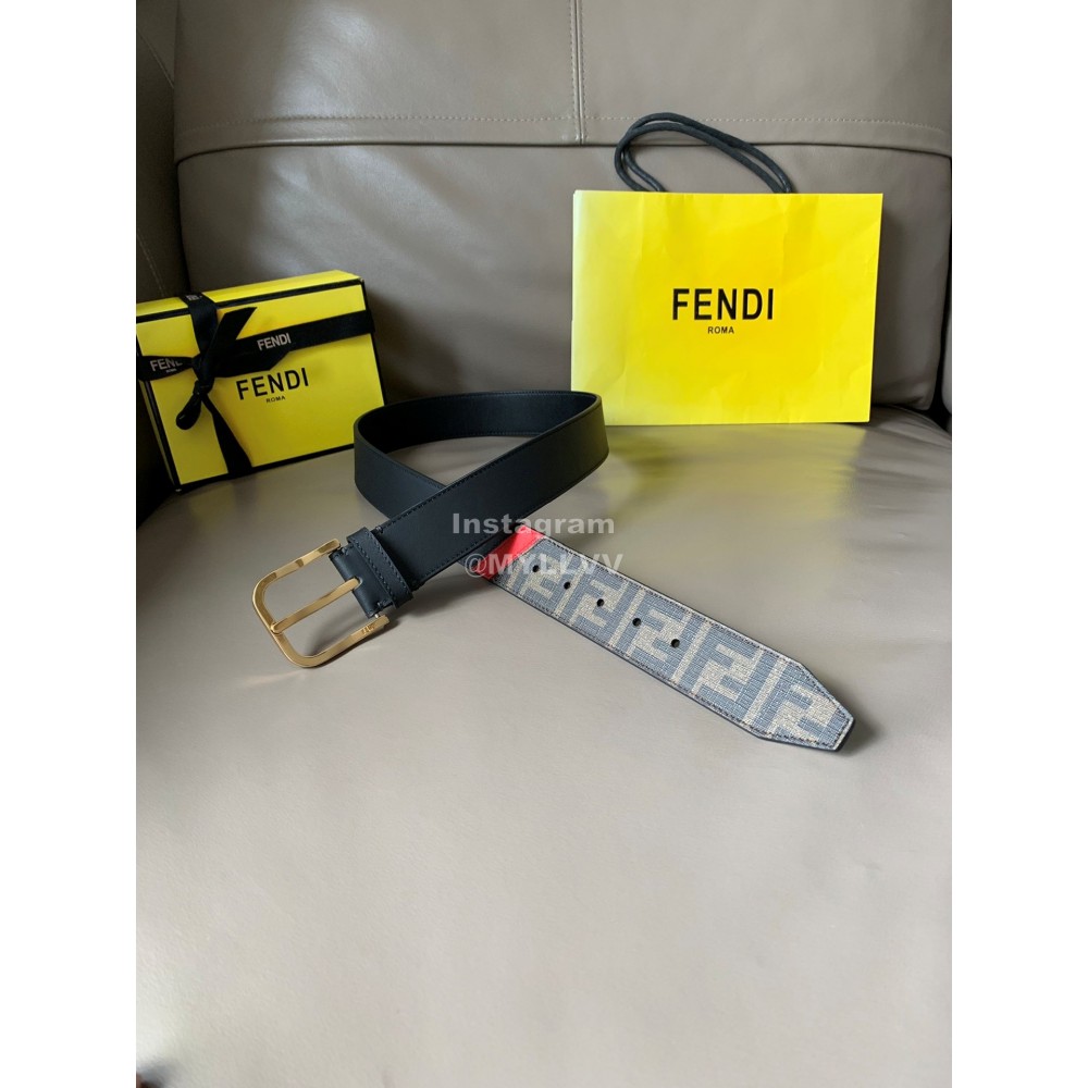 Fendi New Printed Calf Leather Gold Pin Buckle Belt For Men
