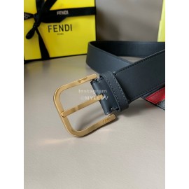 Fendi New Printed Calf Leather Gold Pin Buckle Belt For Men