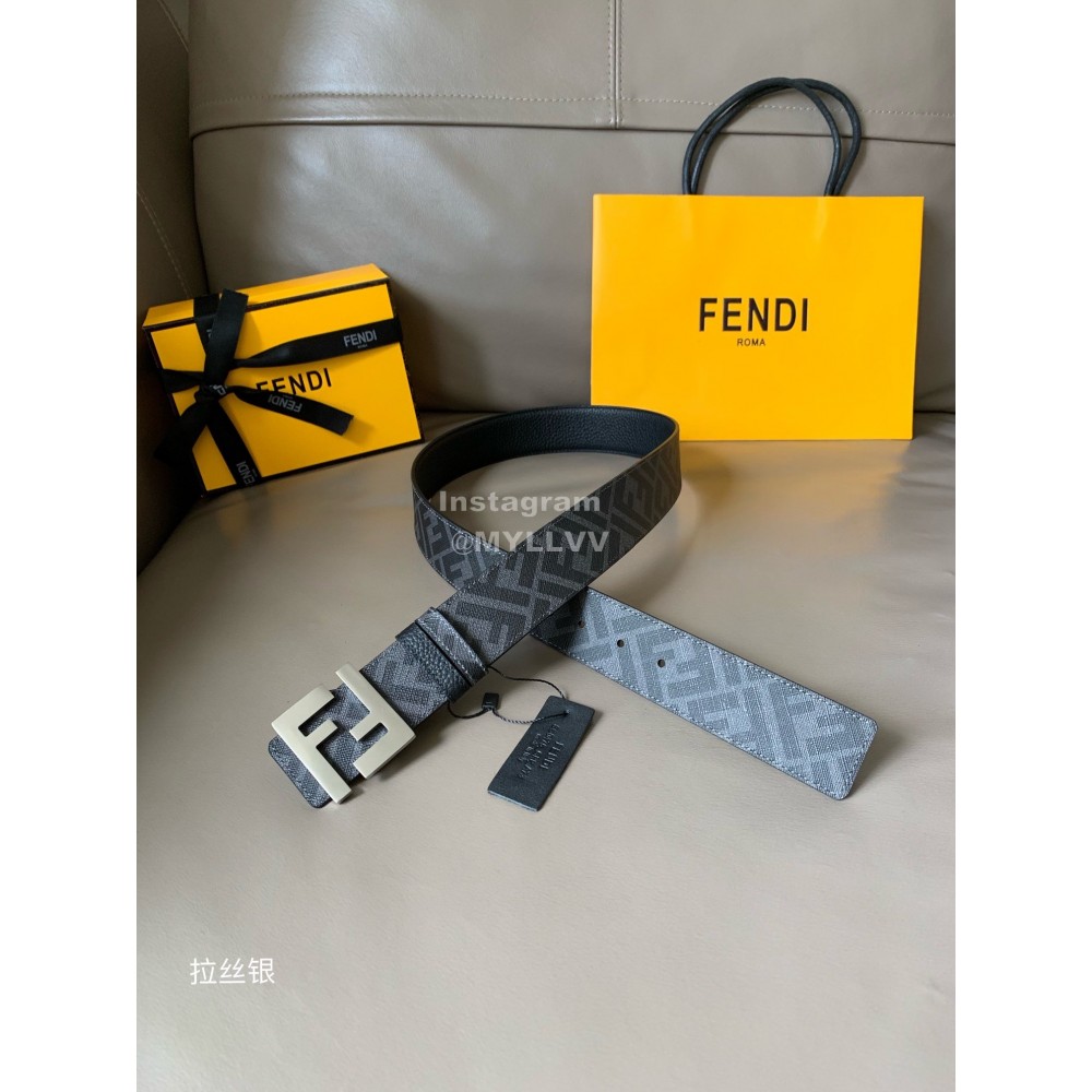Fendi New Printed Calf Leather Silver FF Buckle 40mm Belt For Men