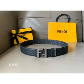 Fendi New Printed Calf Leather Silver FF Buckle 40mm Belt For Men