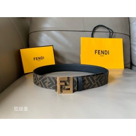 Fendi New Printed Calf Leather Gold FF Buckle 40mm Belt For Men