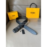 Fendi New Printed Calf Leather Black FF Buckle 40mm Belt For Men