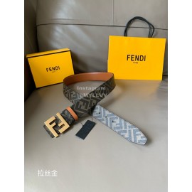 Fendi Smooth Calf Leather Gold FF Buckle Belt For Men