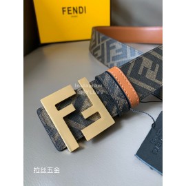 Fendi Smooth Calf Leather Gold FF Buckle Belt For Men