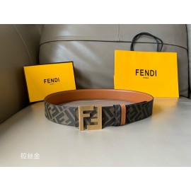 Fendi Smooth Calf Leather Gold FF Buckle Belt For Men