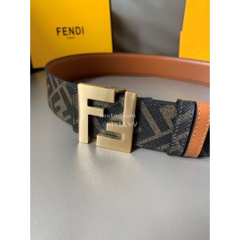 Fendi Smooth Calf Leather Gold FF Buckle Belt For Men