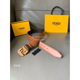 Fendi Smooth Calf Leather Gold FF Buckle Belt For Men