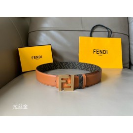 Fendi Smooth Calf Leather Gold FF Buckle Belt For Men