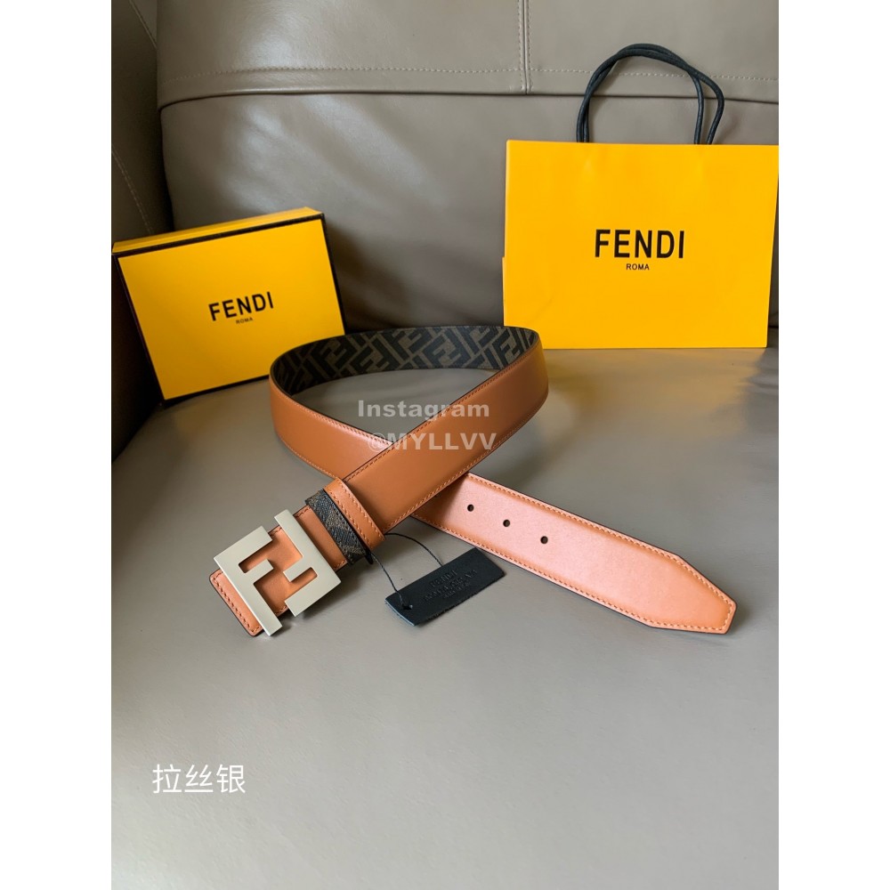 Fendi Smooth Calf Leather Silver FF Buckle Belt For Men