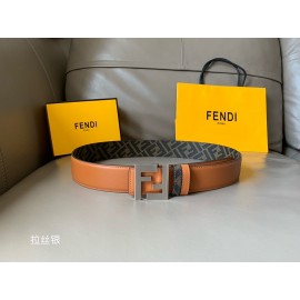 Fendi Smooth Calf Leather Silver FF Buckle Belt For Men