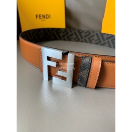 Fendi Smooth Calf Leather Silver FF Buckle Belt For Men
