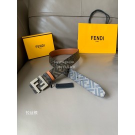 Fendi Smooth Calf Leather Silver FF Buckle Belt For Men