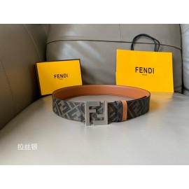 Fendi Smooth Calf Leather Silver FF Buckle Belt For Men