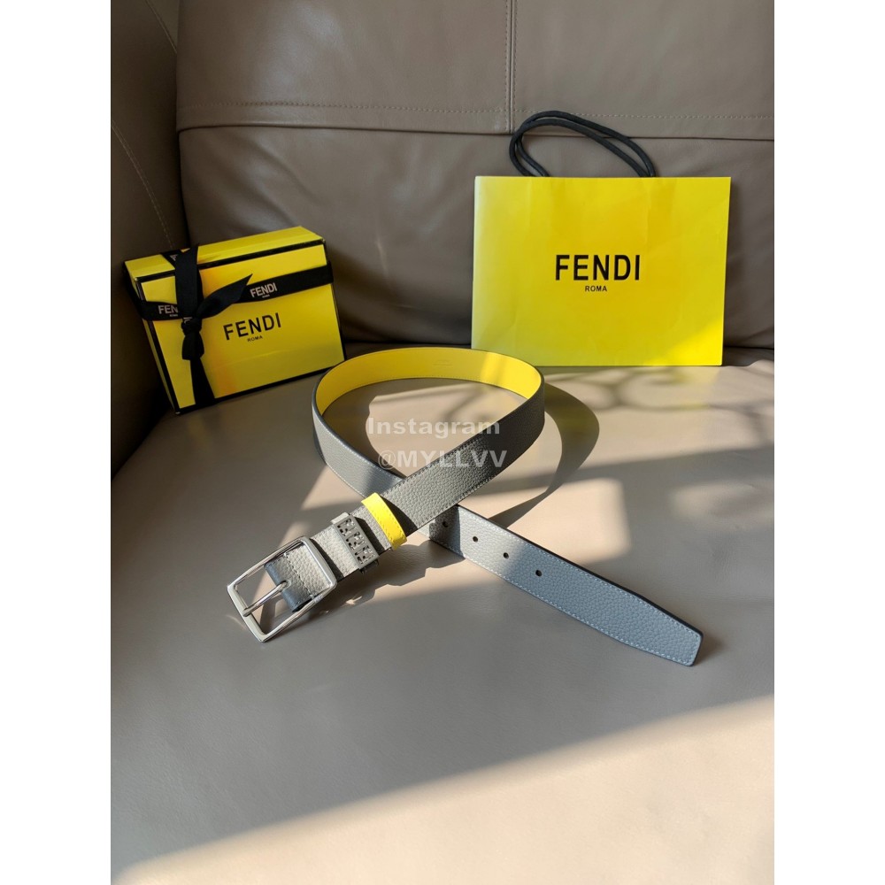 Fendi New Calf Leather Pin Buckle 35mm Leisure Belt For Men Yellow