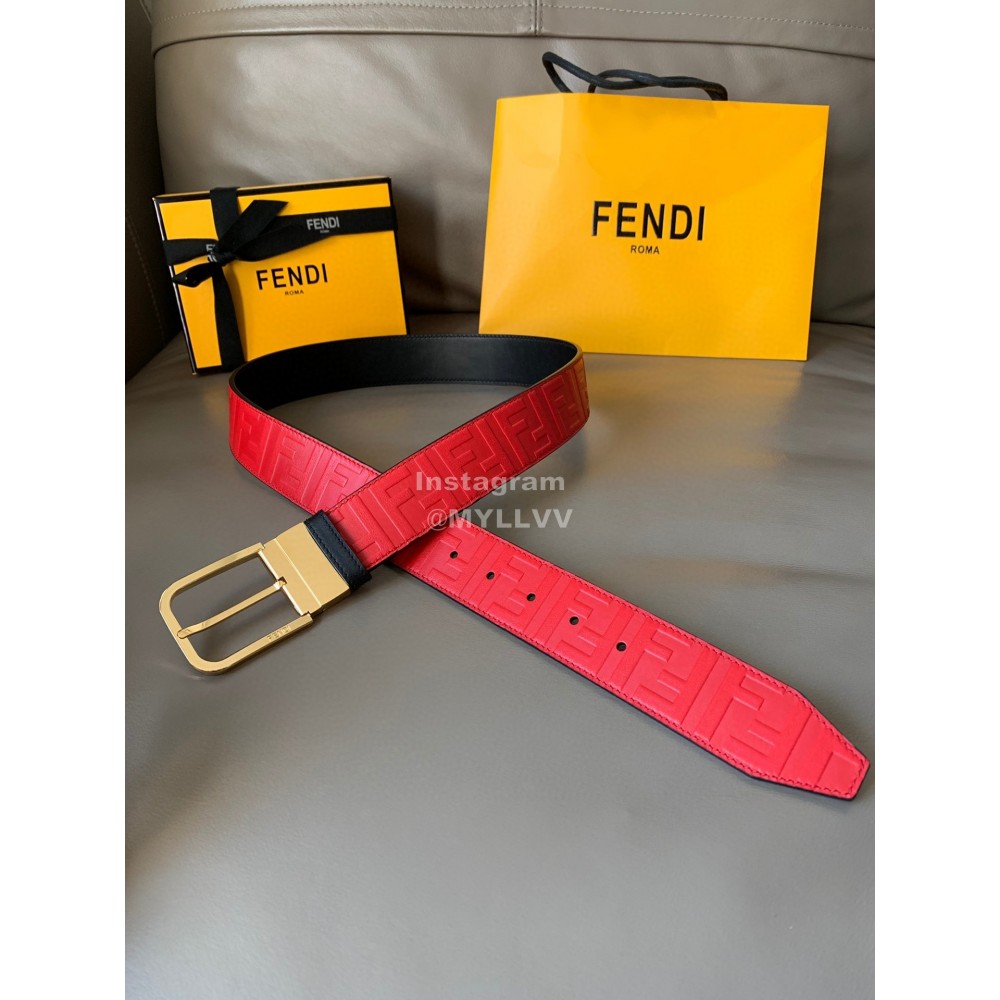 Fendi FF Embossed Cowhide Pin Buckle 40mm Belt Red