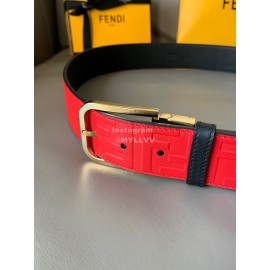 Fendi FF Embossed Cowhide Pin Buckle 40mm Belt Red