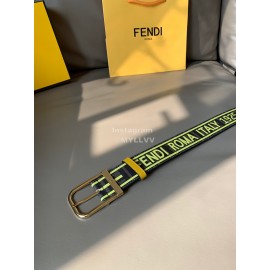 Fendi New Printed Calf Leather Canvas Pin Buckle 40mm Belt Yellow