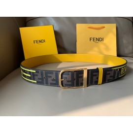 Fendi New Printed Calf Leather Canvas Pin Buckle 40mm Belt Yellow