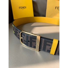 Fendi New Printed Calf Leather Canvas Pin Buckle 40mm Belt Yellow