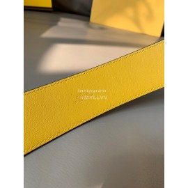 Fendi New Printed Calf Leather Canvas Pin Buckle 40mm Belt Yellow