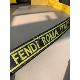 Fendi New Printed Calf Leather Canvas Pin Buckle 40mm Belt Yellow