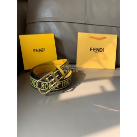 Fendi New Printed Calf Leather Canvas Pin Buckle 40mm Belt Yellow