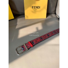 Fendi New Printed Calf Leather Canvas Pin Buckle 40mm Belt Red
