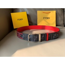 Fendi New Printed Calf Leather Canvas Pin Buckle 40mm Belt Red