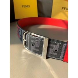 Fendi New Printed Calf Leather Canvas Pin Buckle 40mm Belt Red