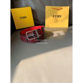 Fendi New Printed Calf Leather Canvas Pin Buckle 40mm Belt Red