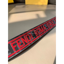 Fendi New Printed Calf Leather Canvas Pin Buckle 40mm Belt Red
