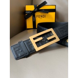 Fendi FF Embossed Cowhide Gold Buckle 40mm Baguette Belt 