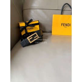 Fendi FF Embossed Cowhide Gold Buckle 40mm Baguette Belt 