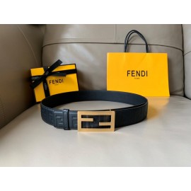 Fendi FF Embossed Cowhide Gold Buckle 40mm Baguette Belt 