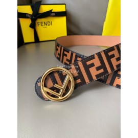 Fendi Brown Embossed Cowhide Gold Buckle 40mm Belt 
