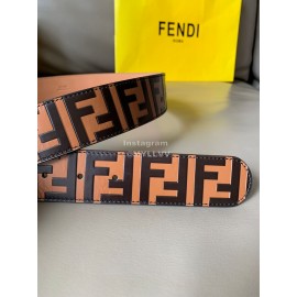 Fendi Brown Embossed Cowhide Gold Buckle 40mm Belt 